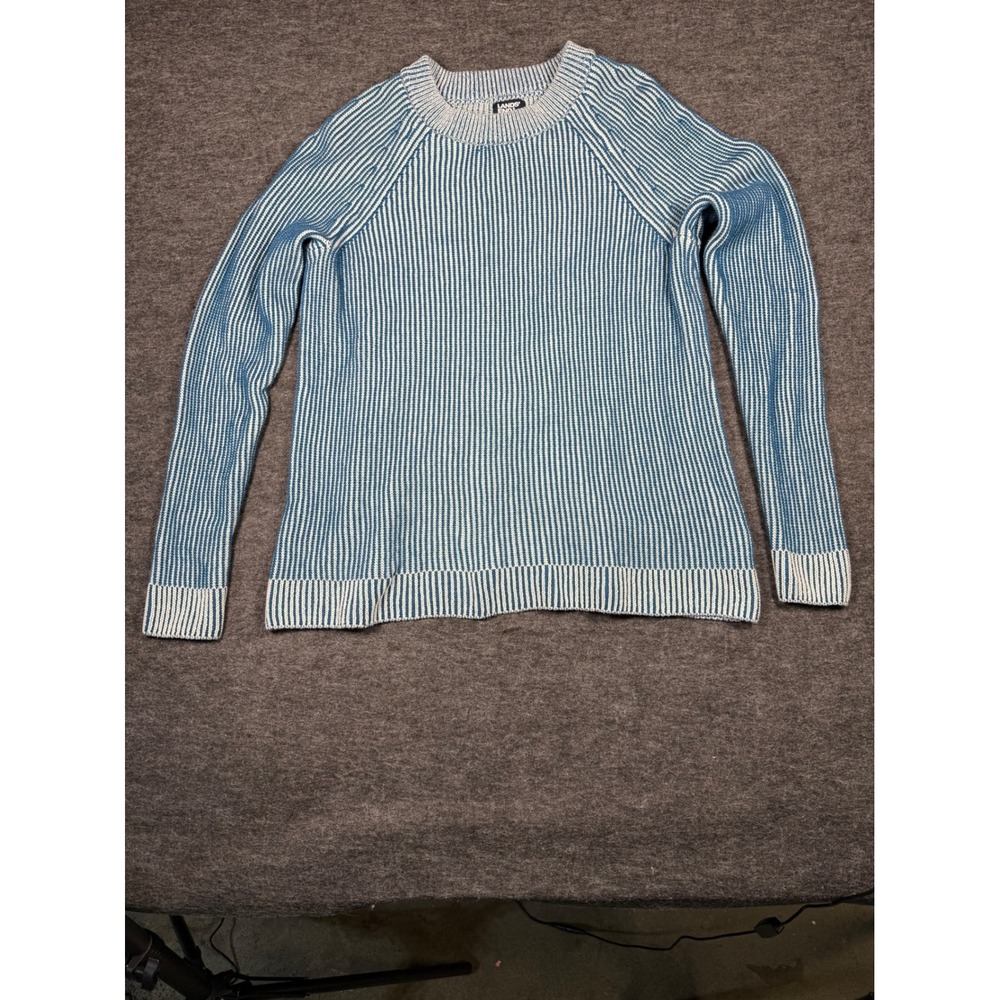 Lands End Drifter Striped Cotton Sweater Long Sleeve Crew‎ Neck Womens Small